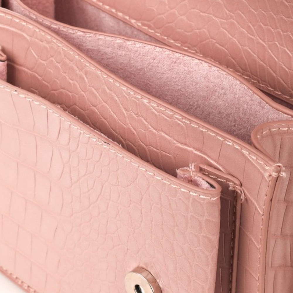"Emily" Pink Croc Embossed Handbag - Picture 4 of 8